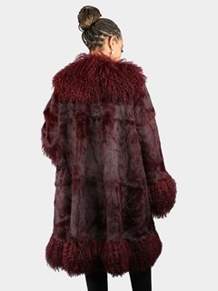 Woman's Burgundy Rabbit Fur 3/4 Coat