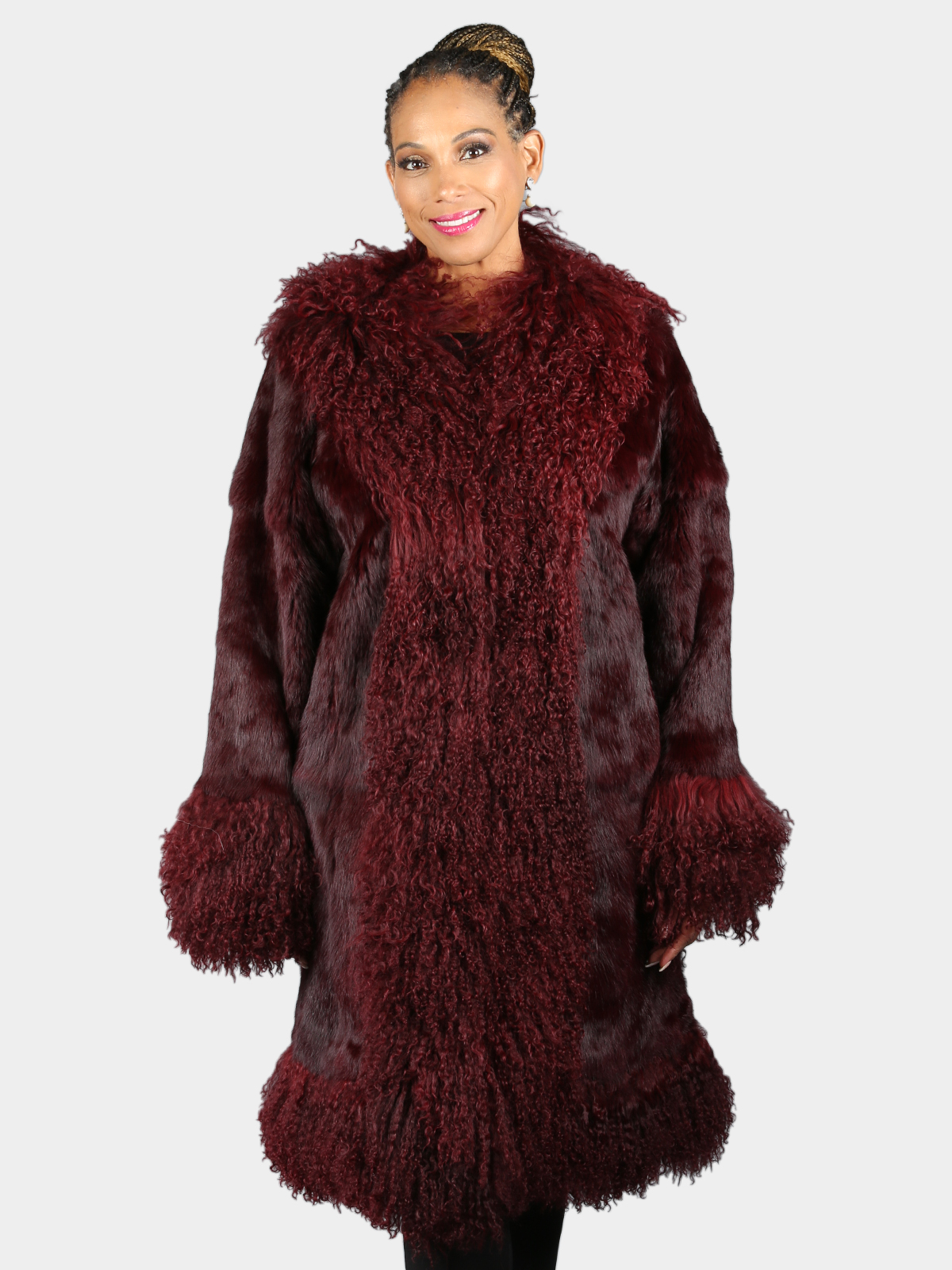 Woman's Burgundy Rabbit Fur 3/4 Coat