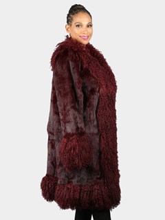 Woman's Burgundy Rabbit Fur 3/4 Coat