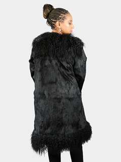 Woman's Black Rabbit Fur 3/4 Coat