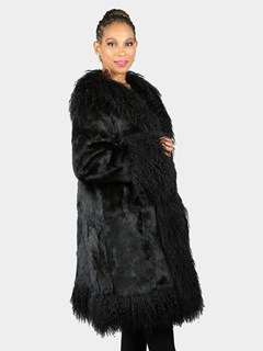 Woman's Black Rabbit Fur 3/4 Coat