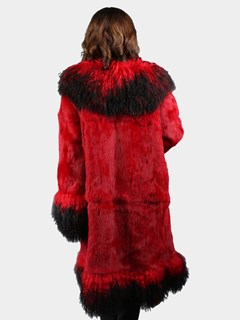 Woman's Red Rabbit Fur 3/4 Coat