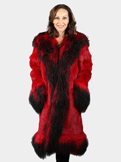 Woman's Red Rabbit Fur 3/4 Coat