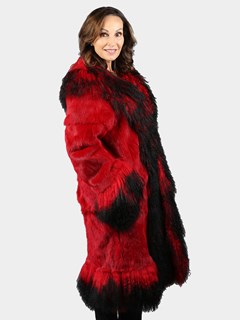 Woman's Red Rabbit Fur 3/4 Coat