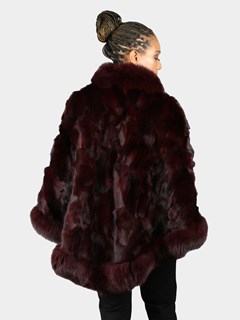 Woman's Burgundy Section Fox Poncho