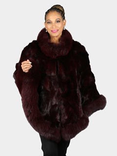 Woman's Burgundy Section Fox Poncho