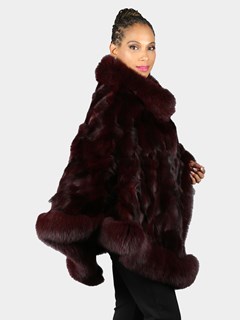 Woman's Burgundy Section Fox Poncho