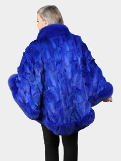 Woman's Royal Blue Section Fox Poncho