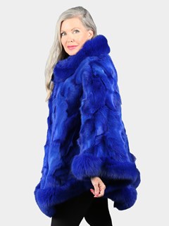 Woman's Royal Blue Section Fox Poncho