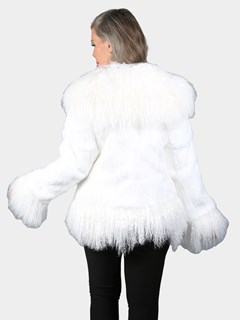 Woman's White Full Skin Rabbit Fur Jacket