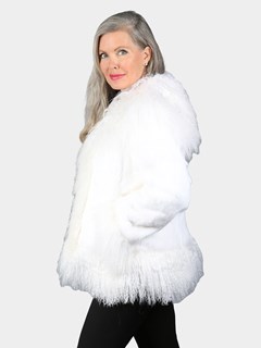 Woman's White Full Skin Rabbit Fur Jacket