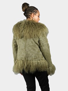 Woman's Olive Green Full Skin Rabbit Fur Jacket