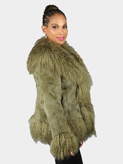 Woman's Olive Green Full Skin Rabbit Fur Jacket