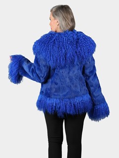 Woman's Royal Blue Full Skin Rabbit Fur Jacket