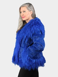 Woman's Royal Blue Full Skin Rabbit Fur Jacket