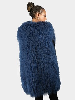 Woman's Blue Mongolian Lamb Fur 3/4 Vest