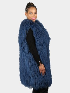 Woman's Blue Mongolian Lamb Fur 3/4 Vest