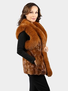 Woman's Whiskey Mink Section Fur Vest