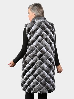 Woman's Natural Chinchilla Fur Squares Stroller Length Vest