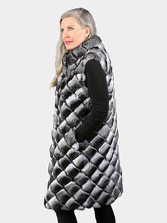 Woman's Natural Chinchilla Fur Squares Stroller Length Vest