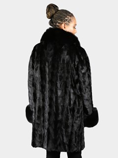 Woman's Black Mink Section Fur 3/4 Coat