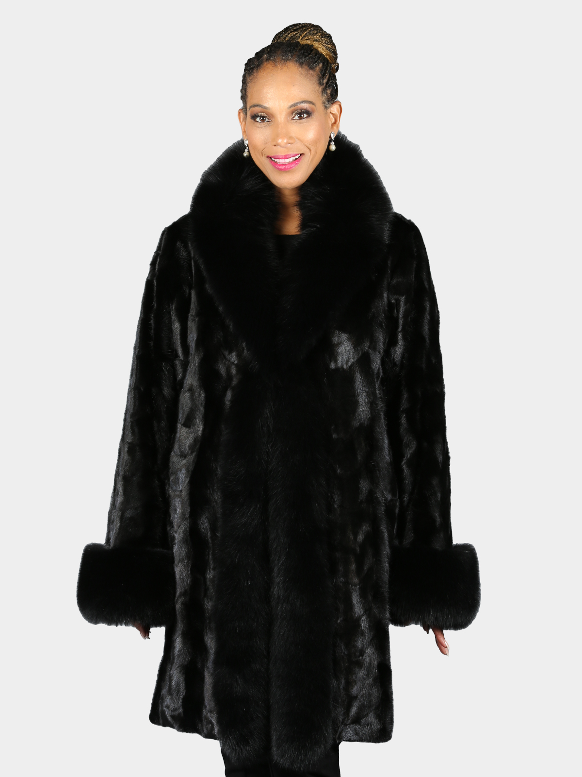 Woman's Black Mink Section Fur 3/4 Coat