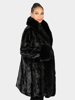 Woman's Black Mink Section Fur 3/4 Coat