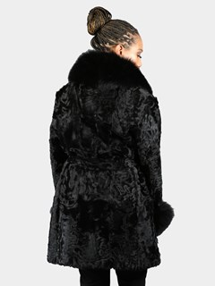 Woman's Black Lamb Skin Fur 3/4 Coat