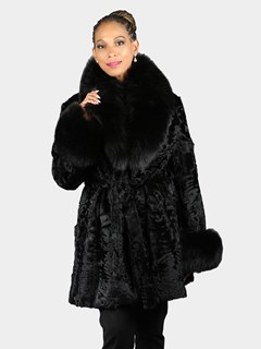 Woman's Black Lamb Skin Fur 3/4 Coat