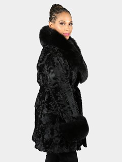 Woman's Black Lamb Skin Fur 3/4 Coat