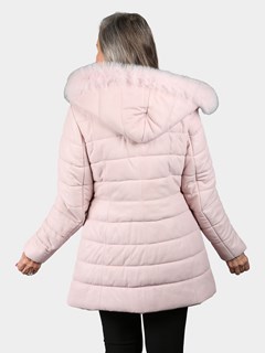 Woman's Pink Silk Leather Parka