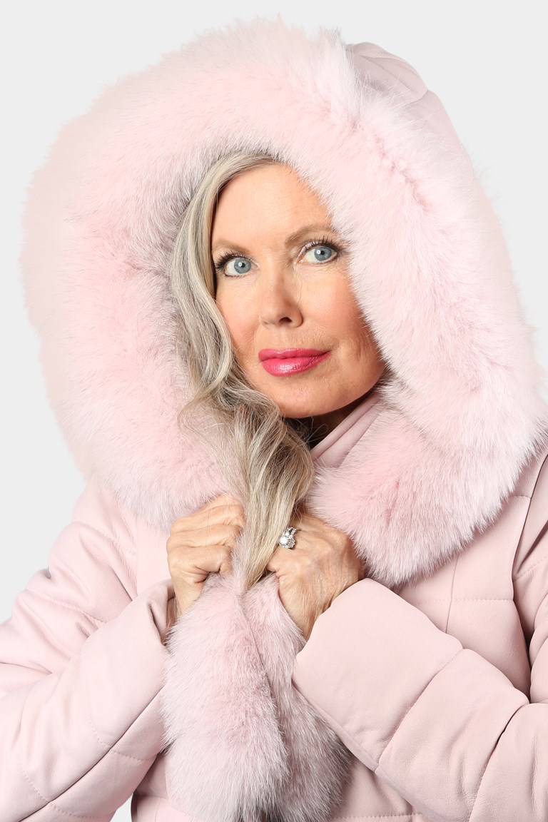 Woman's Pink Silk Leather Parka