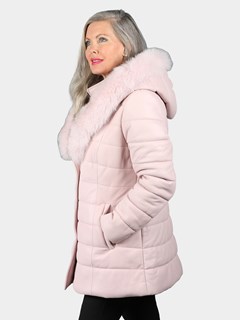 Woman's Pink Silk Leather Parka