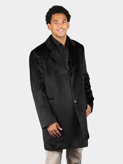 Man's Black Suri Alpaca Wool 3/4 Coat