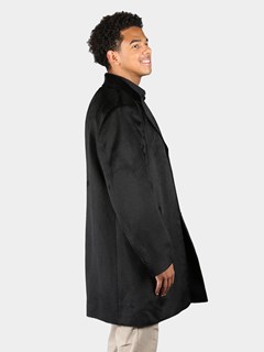 Man's Black Suri Alpaca Wool 3/4 Coat