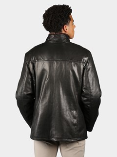 Man's Black Shearling Lined Embossed Lamb Leather Jacket