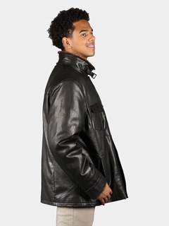 Man's Black Shearling Lined Embossed Lamb Leather Jacket