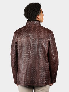 Man's Maroon Shearling Lined Croco Embossed Lamb Leather Jacket