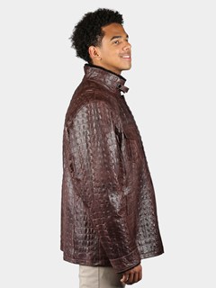 Man's Maroon Shearling Lined Croco Embossed Lamb Leather Jacket