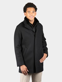 Man's Black Cashmere Wool 3/4 Coat