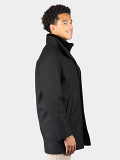 Man's Black Cashmere Wool 3/4 Coat