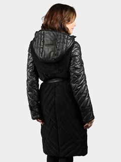 Woman's Black Quilted Lambskin Leather Coat