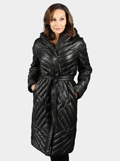 Woman's Black Quilted Lambskin Leather Coat