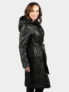 Woman's Black Quilted Lambskin Leather Coat