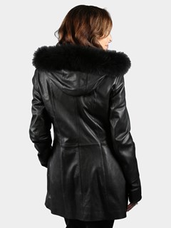 Woman's Black Lambskin Leather Parka