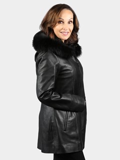 Woman's Black Lambskin Leather Parka