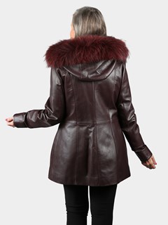 Woman's Bordeaux Brown Lambskin Leather Parka