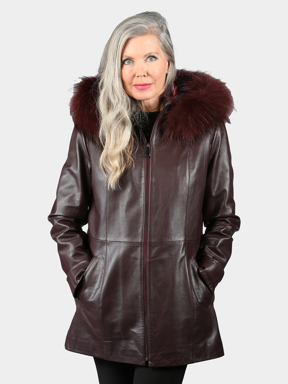 Woman's Bordeaux Brown Lambskin Leather Parka