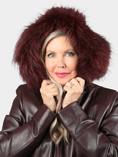 Woman's Bordeaux Brown Lambskin Leather Parka