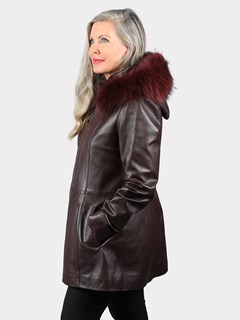 Woman's Bordeaux Brown Lambskin Leather Parka